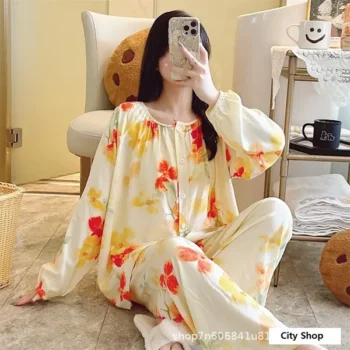 Cotton silk long-sleeved home clothes suit
