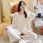 DR402 – cotton silk pajamas women’s new cotton silk long-sleeved suit cotton loose home clothes (2)