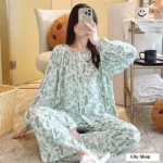 DR402 – cotton silk pajamas women’s new cotton silk long-sleeved suit cotton loose home clothes (2)