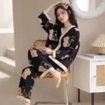DR404 – Women’s cardigan V-neck suit home clothes ins style fashion long sleeve trousers sweet (6)