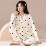 DR404 – Women’s cardigan V-neck suit home clothes ins style fashion long sleeve trousers sweet (6)
