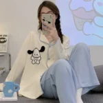 Women Cardigan V-neck  Waffle Long Sleeves Ins Style Cute Women Kimono Home Clothes Set