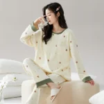 DR406 – Women’s long-sleeved round neck thin two-piece home clothes suit (2)