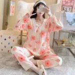 DR408 – Women’s pajamas, long sleeves, long pants, loose clothes, home clothes, summer (2)