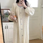 DR411 – New cotton pajamas for women, princess style in long-sleeved mid-length nightdress, home clothes (3)