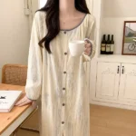 DR411 – New cotton pajamas for women, princess style in long-sleeved mid-length nightdress, home clothes (3)