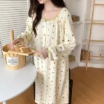 DR411 – New cotton pajamas for women, princess style in long-sleeved mid-length nightdress, home clothes (3)