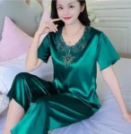 DR412 -Pajama women’s short-sleeved two-piece suit, ladies’ thin ice silk satin style, large size, home clothes webp (6)