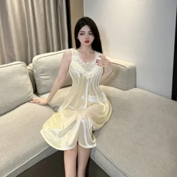 women's high-grade lace sleeveless nightdress, loose, large-size pajamas, ice silk suspenders, nightdress