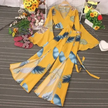 V-neck jumpsuit dress two-piece set