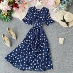 DR124 – V-neck short sleeves long skirt Dress (6)