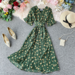 DR124 – V-neck short sleeves long skirt Dress (6)