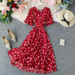 DR124 – V-neck short sleeves long skirt Dress (6)