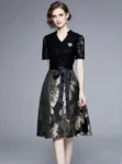 DR130 – short-sleeved V-neck jacquard dress (2)