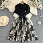 DR130 – short-sleeved V-neck jacquard dress (2)