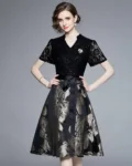 DR130 – short-sleeved V-neck jacquard dress (2)