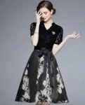 DR130 – short-sleeved V-neck jacquard dress (2)