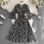 DR131 – V-neck waist slimming elegant long skirt dress (2)