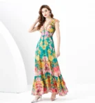 ruffled print elegant long skirt dress