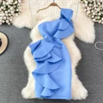 DR133 – one-side sling and ruffled edge slim hip-hugging dress (1)