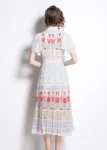 DR134 – Women’s, new waist buttoned, catwalk style, fashionable temperament, advanced printed splicing, pleated dress (4)