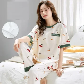 pajamas for women in pure cotton, short-sleeved trousers for middle-aged mothers to wear as home clothes