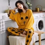 DR417 – pajamas women’s long-sleeved pure cotton cute large size two-piece suit (4)