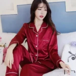 DR418 – Women’s ice silk long sleeve loose thin large size ladies home clothes suit (7)