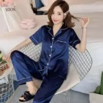 DR418 – Women’s ice silk long sleeve loose thin large size ladies home clothes suit (7)