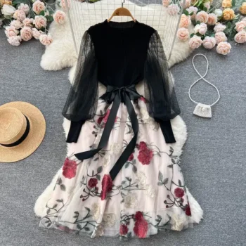 design printed patchwork skirt dress