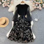 DR207 – design printed patchwork skirt dress (3)