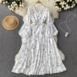 DR208 – Chiffon Dress French Print Fairy Long Skir 1 (2)