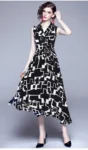 DR213 – geometric print light mature style skirt dress (3)