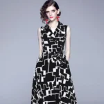 DR213 – geometric print light mature style skirt dress (3)