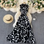 DR213 – geometric print light mature style skirt dress (3)