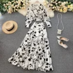 DR214 – printed short chiffon two-piece suit dress (3)