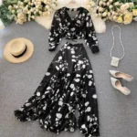 DR214 – printed short chiffon two-piece suit dress (3)