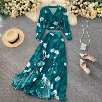 printed short chiffon two-piece suit dress