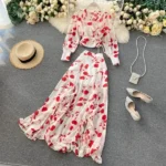 DR214 – printed short chiffon two-piece suit dress (3)