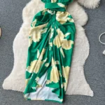 DR216 – printed pleated lace long skirt dress (5)