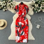 DR216 – printed pleated lace long skirt dress (5)