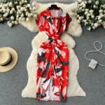 DR216 – printed pleated lace long skirt dress (5)