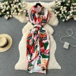 DR216 – printed pleated lace long skirt dress (5)