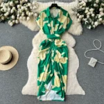 DR216 – printed pleated lace long skirt dress (5)