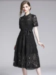 DR224 – French retro hollow lace short-sleeved dress (7)
