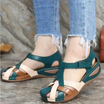 Women's retro round toe wedge heel ladies shoe