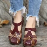 CT474 – Women’s retro round toe wedge heel ladies shoe (2)