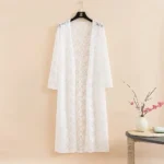 DR107 – Women’s Medium Length Hollow Lace Cardigan Thin Beach Sun Protection Clothing Outerwear (5)