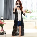 DR107 – Women’s Medium Length Hollow Lace Cardigan Thin Beach Sun Protection Clothing Outerwear (5)