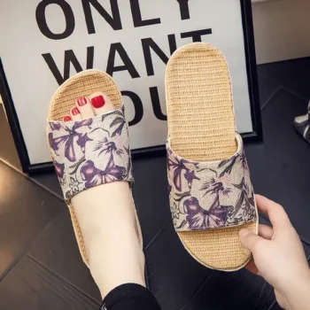 Summer linen slippers for women couples home indoor non-slip